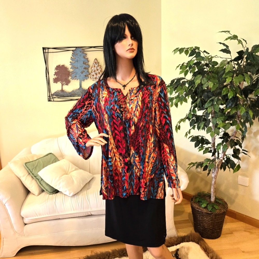 Valerie Stevens Multi-Color Long Sleeve Blouse, Size Large